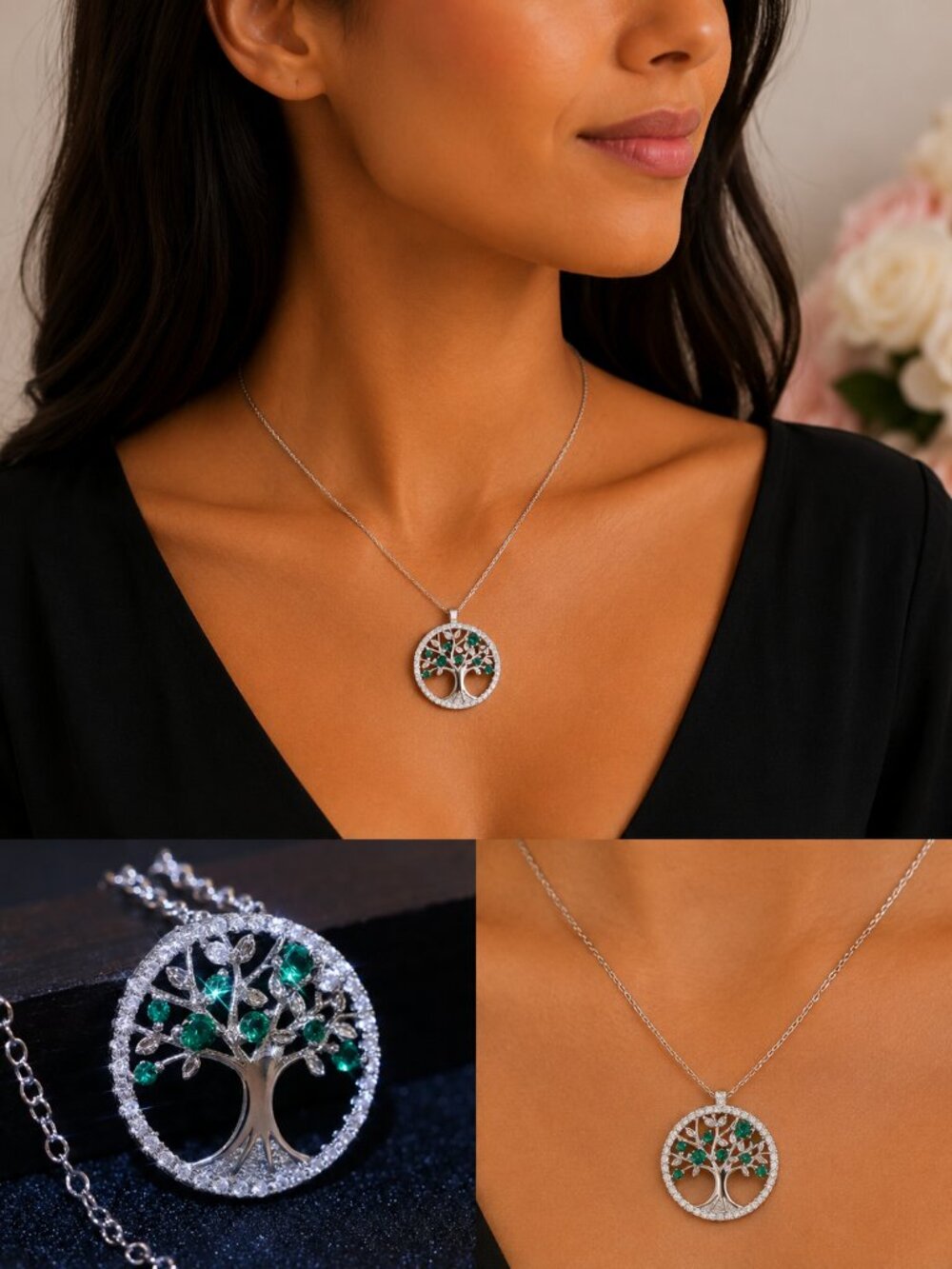 Silver Tree of Life Diamond Pendant Necklace
